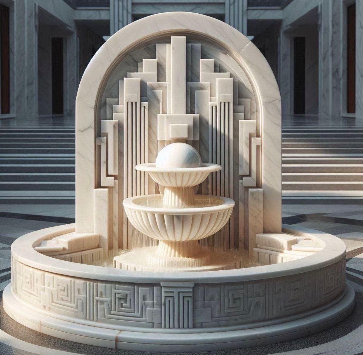 Tiered stone fountain at a private residence.